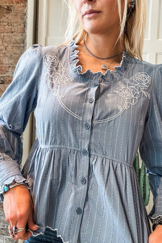 Embroidered Ruffle Blouse - Allure Boutique WY