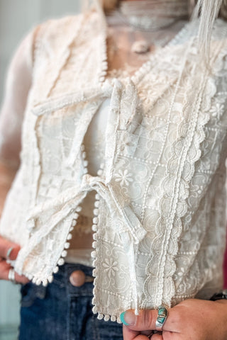 Embroidered Tie Front Vest - Allure Boutique WY