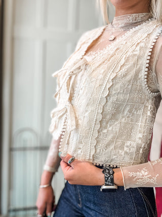 Embroidered Tie Front Vest - Allure Boutique WY