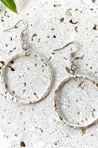 Etched Silver Hoop Earrings + Crystal Accent - Allure Boutique WY