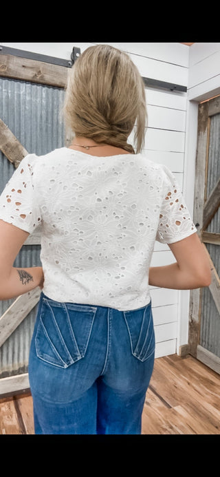Eyelet Tie Front Top - Allure Boutique WY