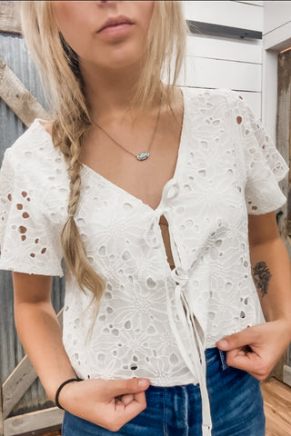 Eyelet Tie Front Top - Allure Boutique WY