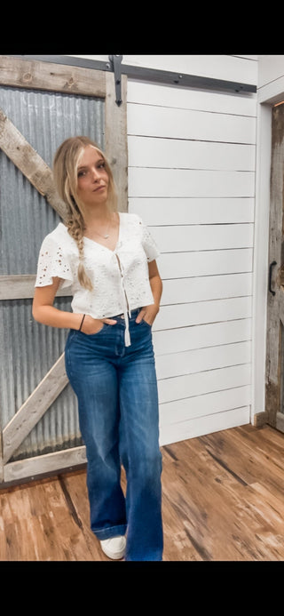Eyelet Tie Front Top - Allure Boutique WY