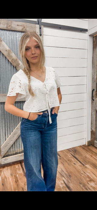 Eyelet Tie Front Top - Allure Boutique WY