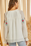 Ivory Swiss Dot Embroidered Long Sleeve Blouse