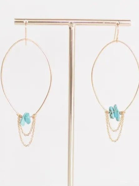 Fallon Gold Oblong Hoop with Turquoise & Chain 2" - Allure Boutique WY