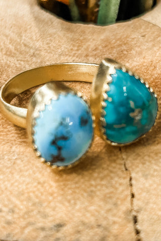 Feather Gold Adjustable Ring - Turq Teardrop - Allure Boutique WY