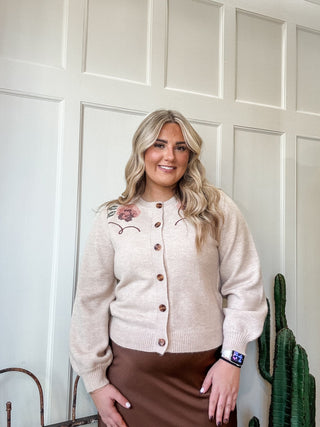 Floral Embroidered Knit Cardigan - Allure Boutique WY