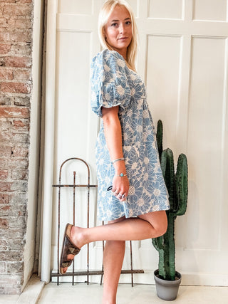 Floral Embroidered Puff Sleeve Mini Dress - Allure Boutique WY