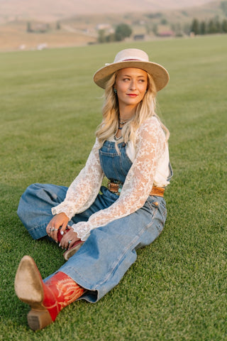 Floral Lace Sleeve Tiered Lined Boho Blouse - Allure Boutique WY