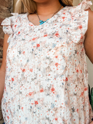 Floral Print Eyelet Ruffle Tank - Allure Boutique WY