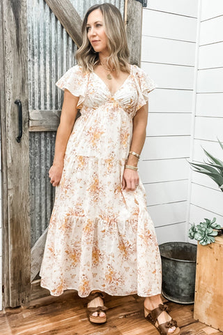Floral Print Tiered Tie - Back Midi Dress - Allure Boutique WY