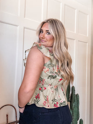 Floral Ruffle Neck Cotton Blouse - Allure Boutique WY