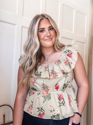 Floral Ruffle Neck Cotton Blouse - Allure Boutique WY