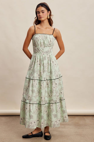 Floral Ruffle Tiered Maxi Dress Mint - Allure Boutique WY