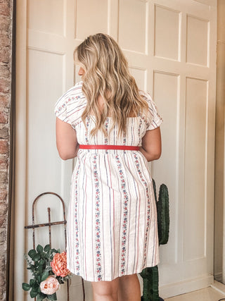 Floral Stripe Puff Sleeve Dress - Allure Boutique WY