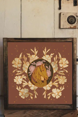 Floral Western Quarter Horse Portrait Art Print - 12x12 - Allure Boutique WY