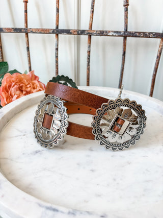 Flower Design Concho Belt - Brown - Allure Boutique WY