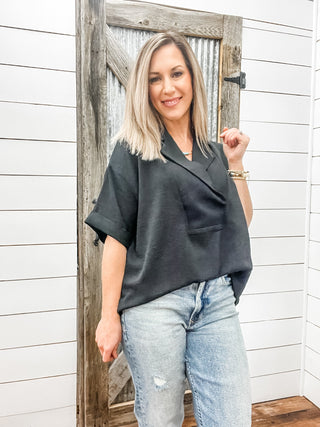 Flowy Popover Shirt Black - Allure Boutique WY