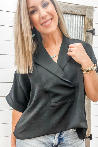 Flowy Popover Shirt Black - Allure Boutique WY