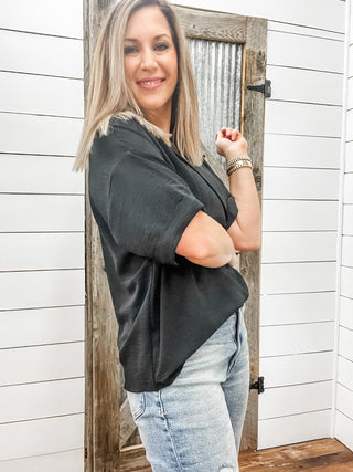 Flowy Popover Shirt Black - Allure Boutique WY