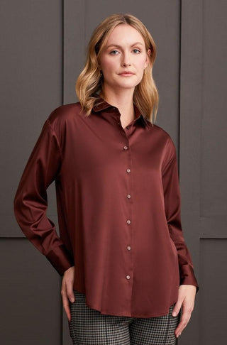 Flowy Satin Button Up Shirt - Allure Boutique WY