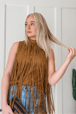 Fringe Suede Mock Neck Top - Allure Boutique WY