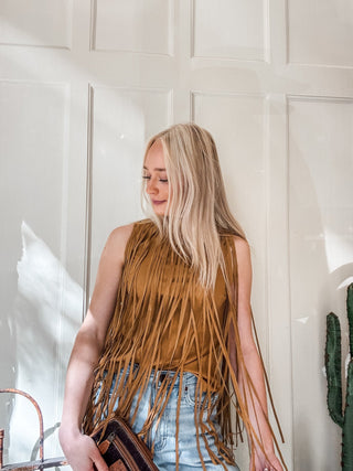 Fringe Suede Mock Neck Top - Allure Boutique WY