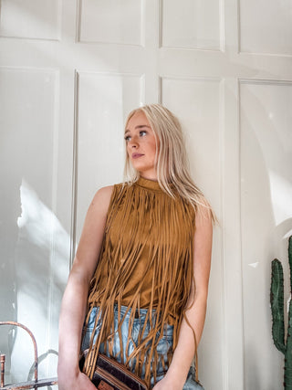 Fringe Suede Mock Neck Top - Allure Boutique WY