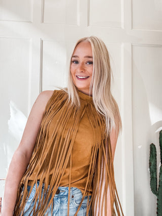 Fringe Suede Mock Neck Top - Allure Boutique WY