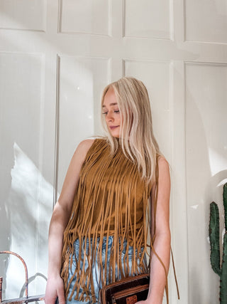 Fringe Suede Mock Neck Top - Allure Boutique WY