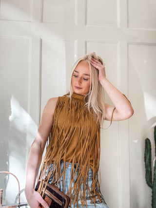 Fringe Suede Mock Neck Top - Allure Boutique WY