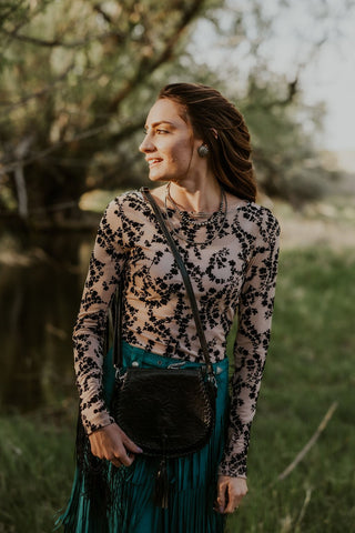 Fringed Sleeve Floral Mesh Top - Allure Boutique WY