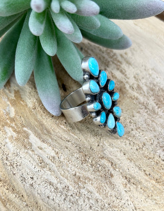Turquoise Cluster Diamond Shape Adjustable Ring