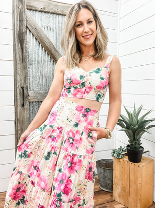 Fuschia Flower Pattern Top & Prairie Skirt Set - Allure Boutique WY