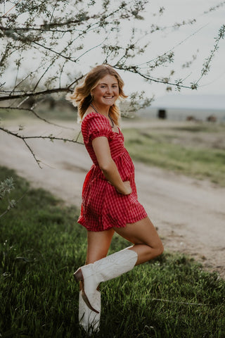 Gingham Puff Sleeve Romper - Allure Boutique WY