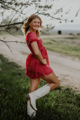 Gingham Puff Sleeve Romper - Allure Boutique WY