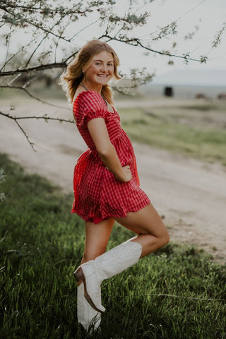 Gingham Puff Sleeve Romper - Allure Boutique WY
