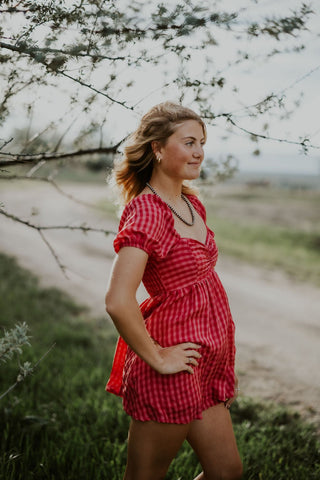 Gingham Puff Sleeve Romper - Allure Boutique WY