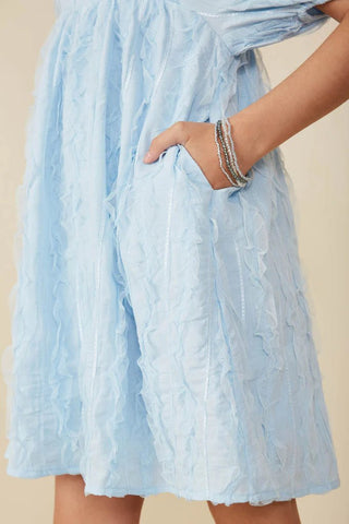 Girls Baby Blue Bubble Sleeve Midi Dress - Allure Boutique WY