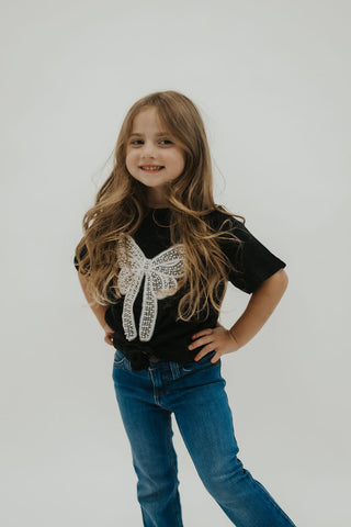 Girls Black Pearl Bow Embellished Tee - Allure Boutique WY