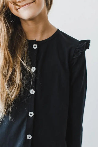 Girls Black Ruffle Cardigan - Allure Boutique WY