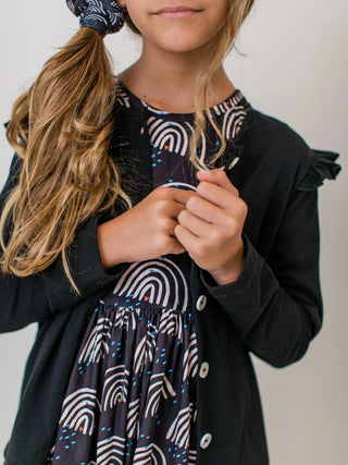 Girls Black Ruffle Cardigan - Allure Boutique WY