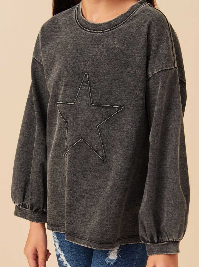 Girls Black Tonal Star Patch Sweatshirt - Allure Boutique WY