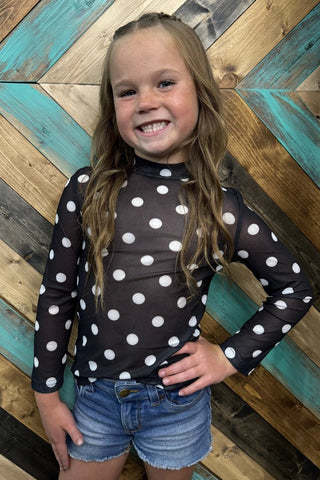 Girls Black & White Polka Dot Mesh Top - Allure Boutique WY