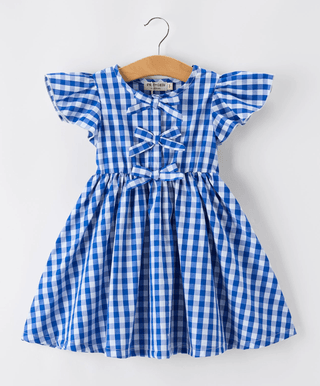 Girls Blue Gingham Bow Dress - Allure Boutique WY