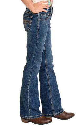 Girls Boot Stitch Embroidered Jean Medium Wash - Allure Boutique WY