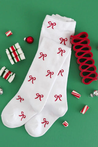 Girls Bow Knit Tights - Allure Boutique WY