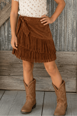 Girls Brown Corduroy Fringe Skirt - Allure Boutique WY