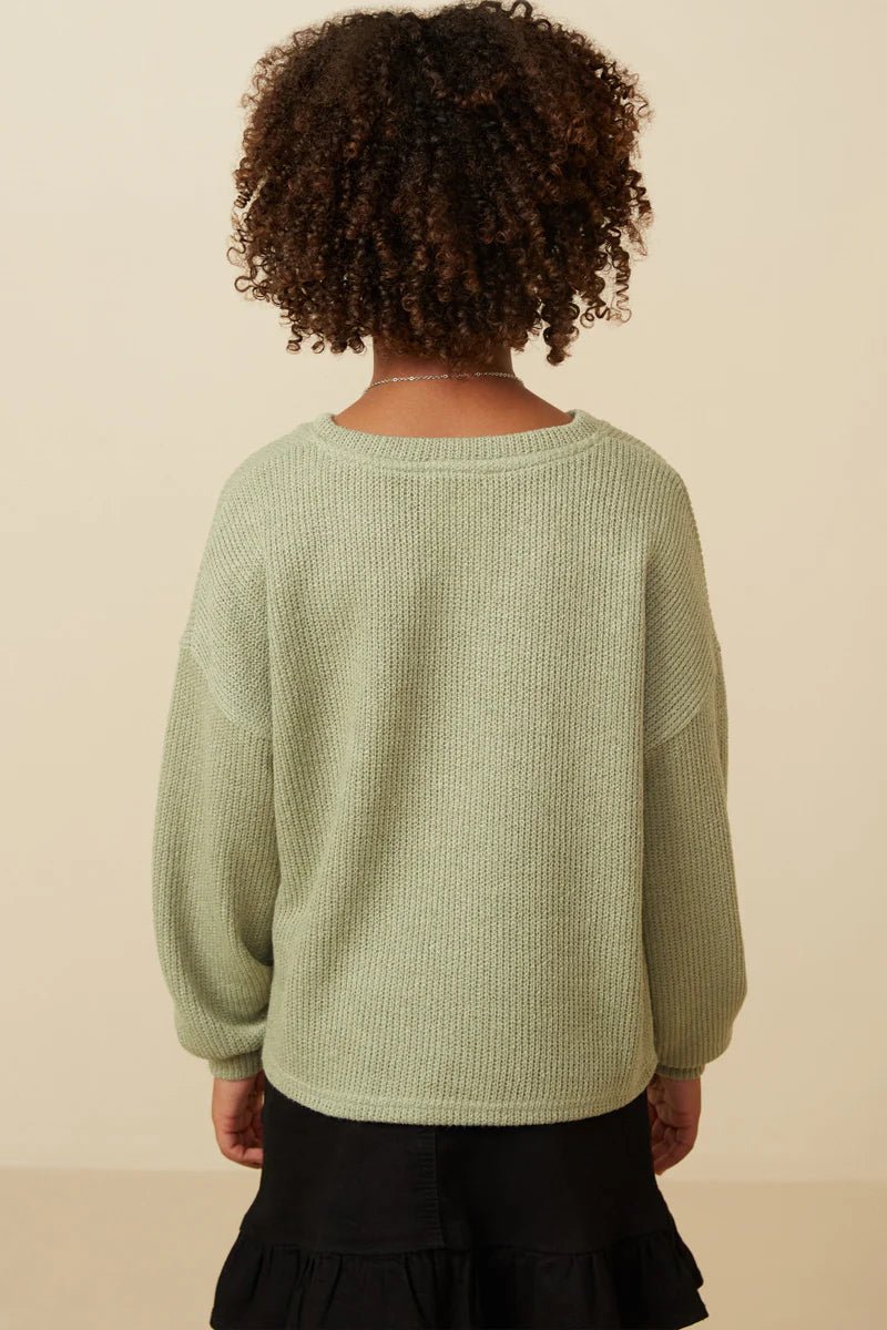 Girls Brushed Fuzzy V - Neck Sweater - Allure Boutique WY